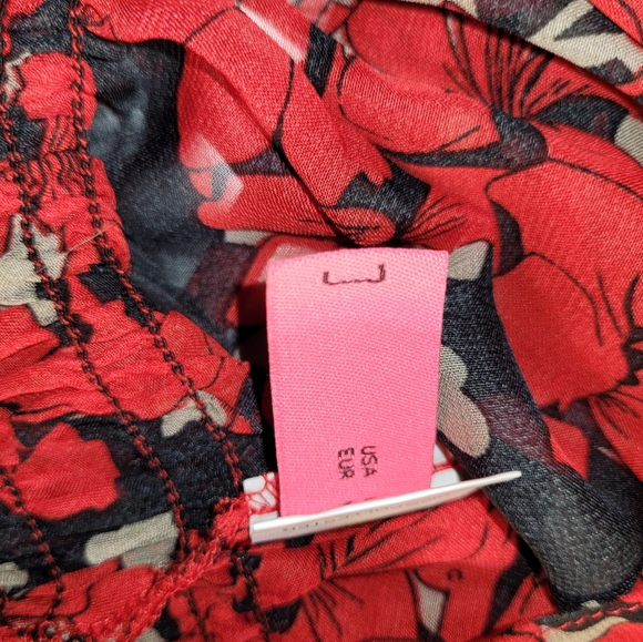 NWT Te Da' MEDIUM TOP BLOUSE UNIQUE CROPPED BoHo SMOCKED RED - Picture 11 of 16